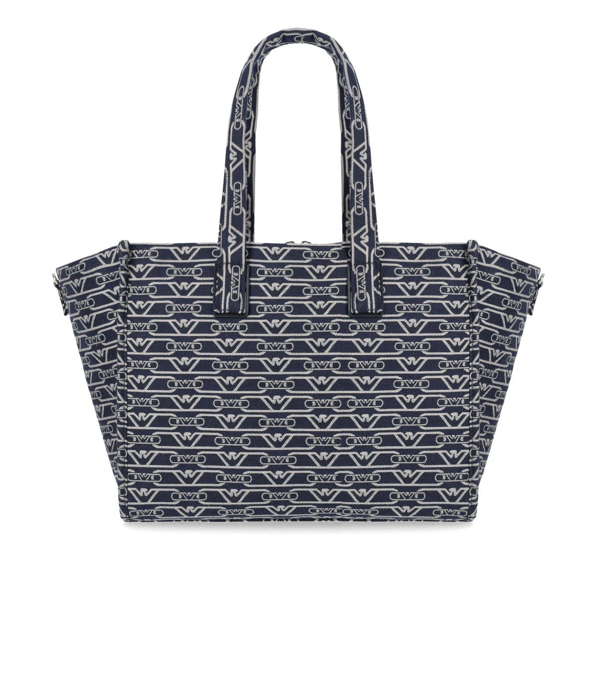 EMPORIO ARMANI MONOGRAM BLUE ÉCRU MEDIUM SHOPPING BAG