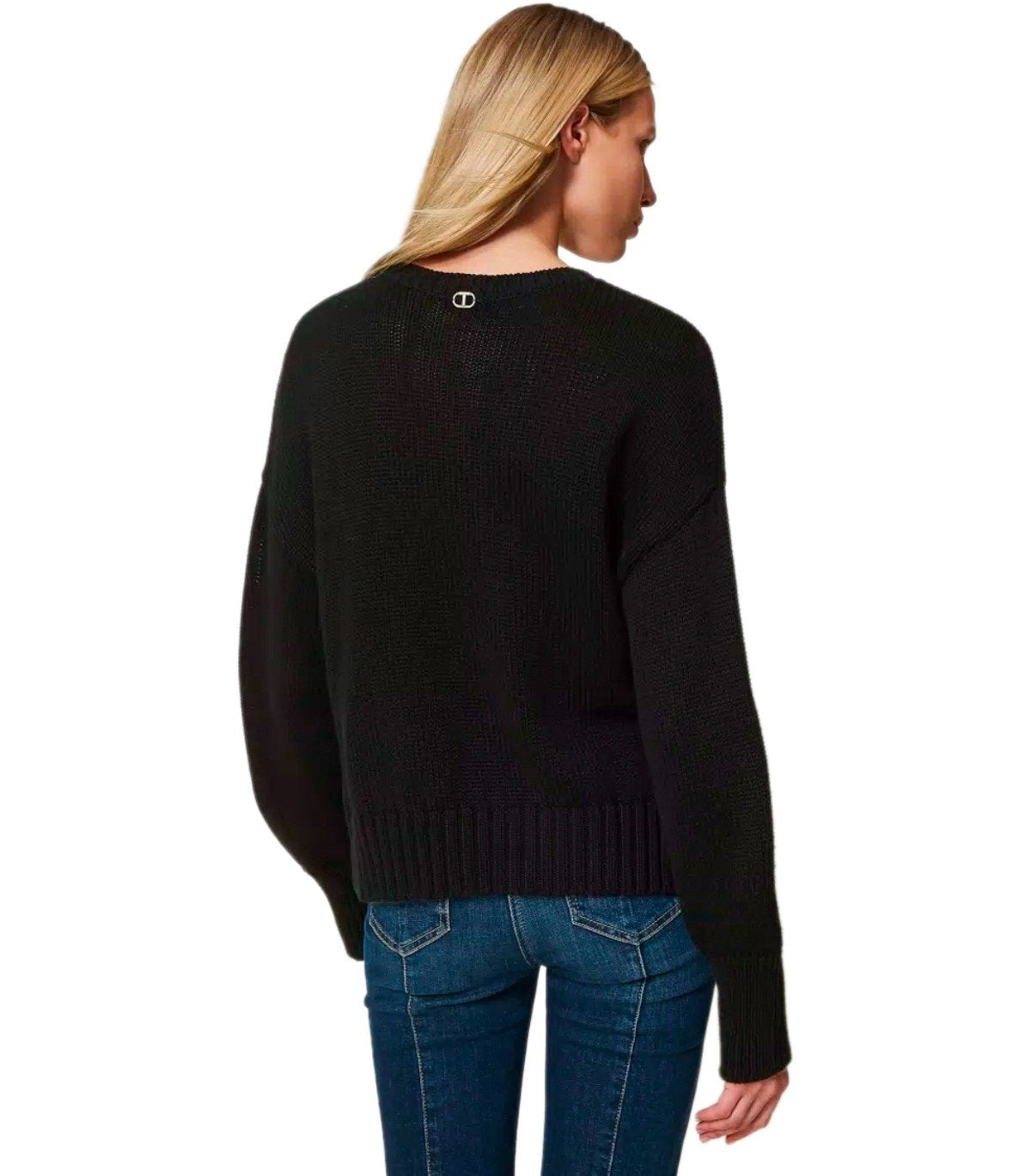 MAGLIONE GIROCOLLO CON RICAMO NERO TWINSET