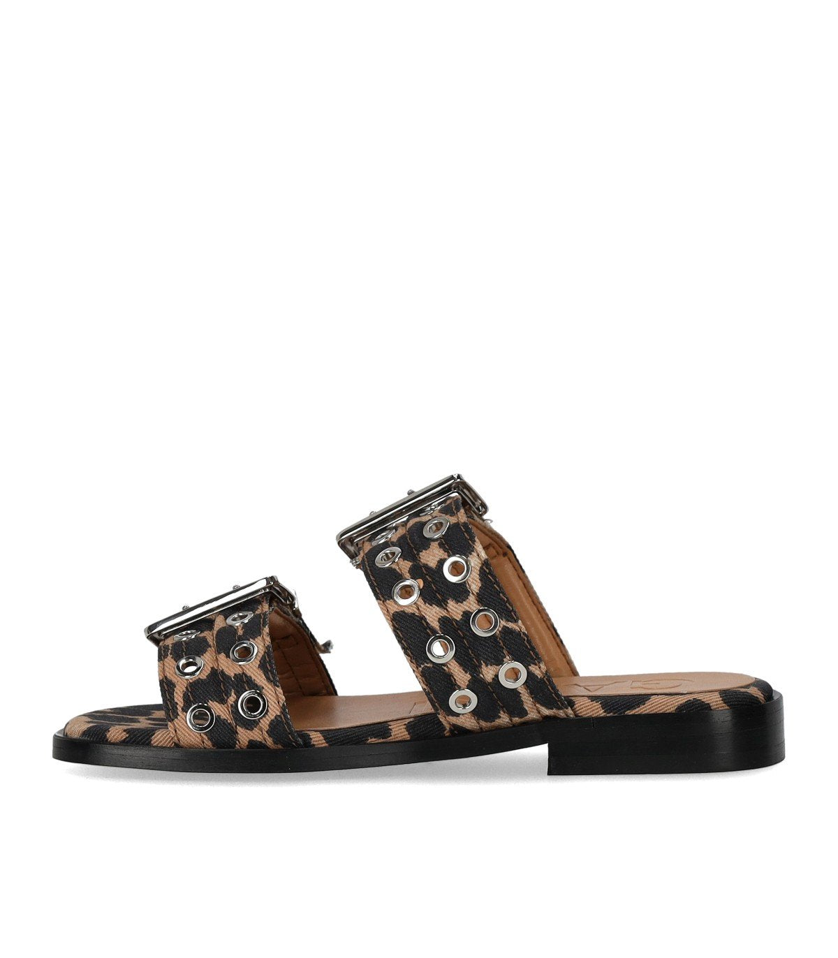 GANNI ANIMALIER FLACHE SANDALE MIT SCHNALLEN