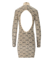 ELISABETTA FRANCHI CHAMPAGNE MONOGRAM KNITTED DRESS