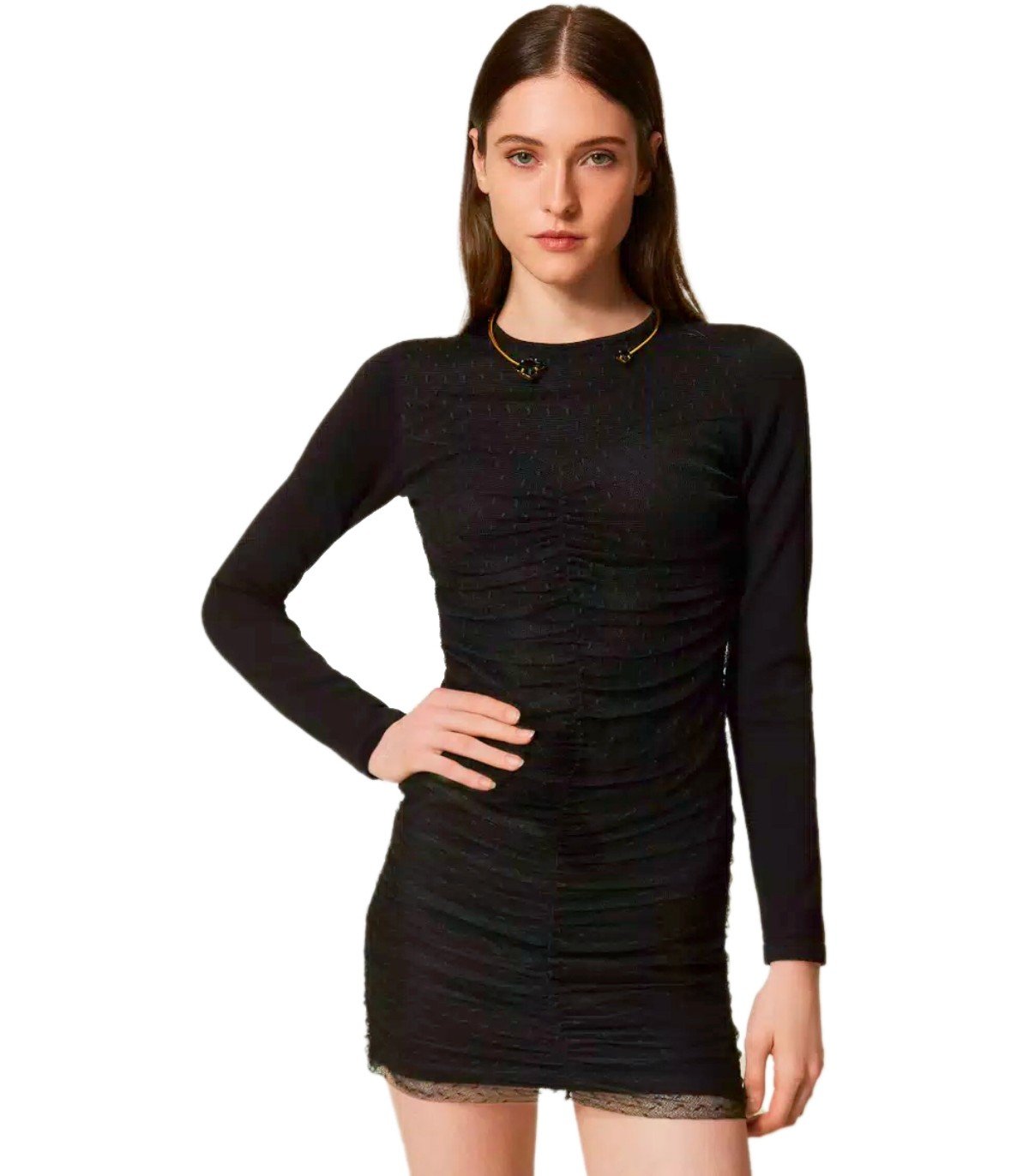 TWINSET BLACK PLUMETIS DRESS