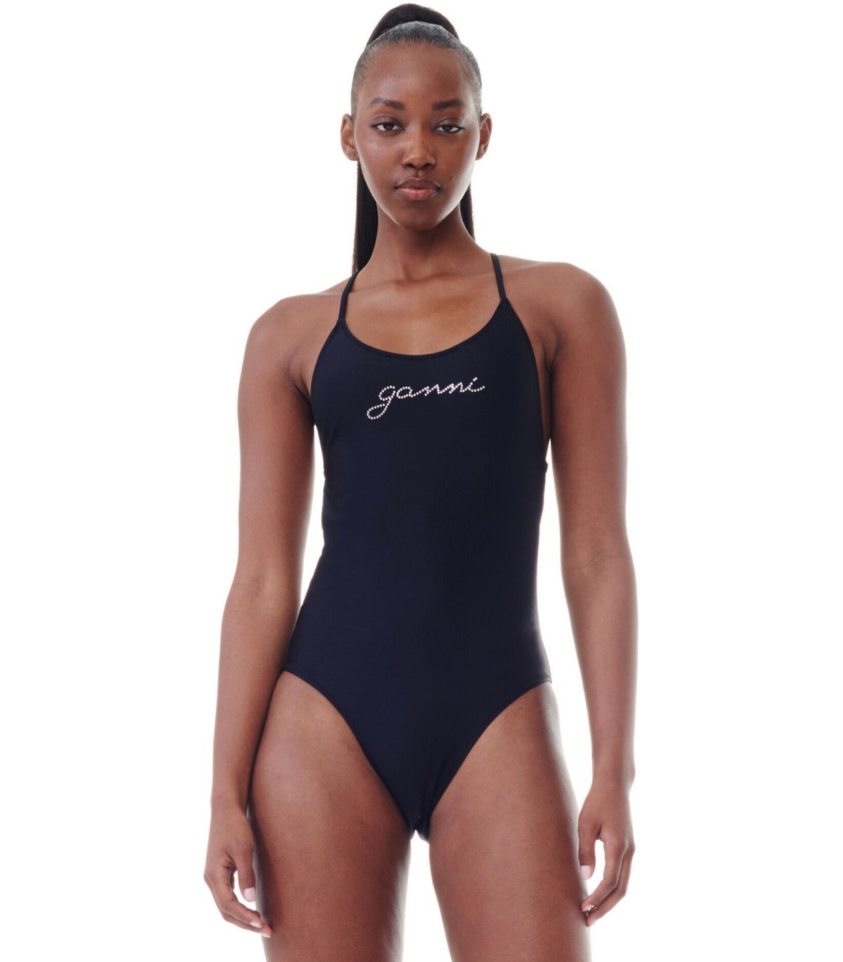 GANNI BLACK SWIMSUIT WITH LOGO