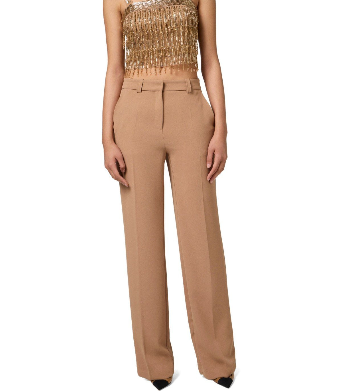 ELISABETTA FRANCHI CAMEL PALAZZO PANTS