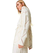 TWINSET OFF-WHITE CARDIGAN WITH FEATHERS