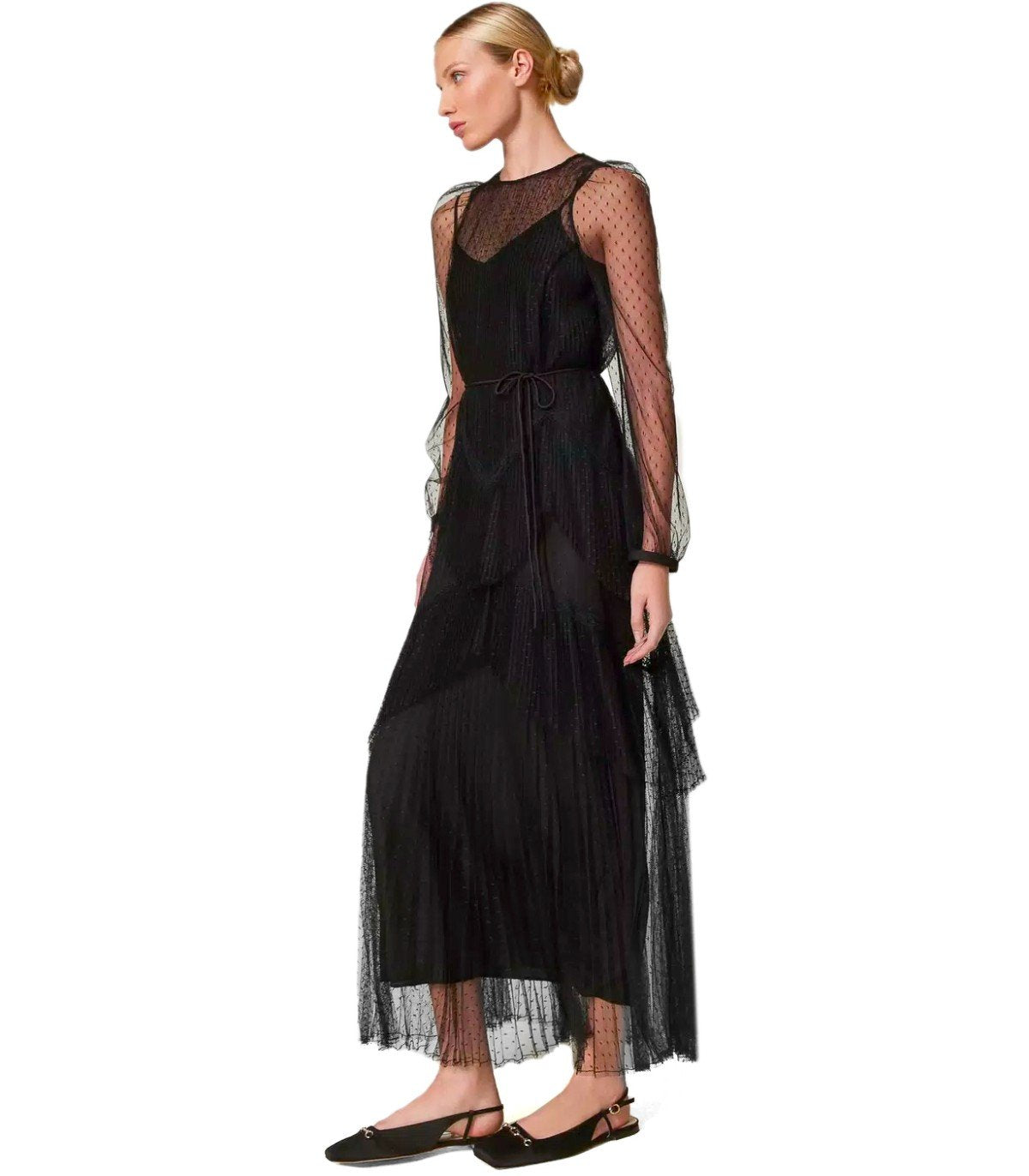 TWINSET BLACK LONG PLEATED DRESS