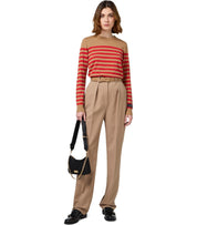 ELISABETTA FRANCHI CAMEL/RED PASSION STRIPED SWEATER