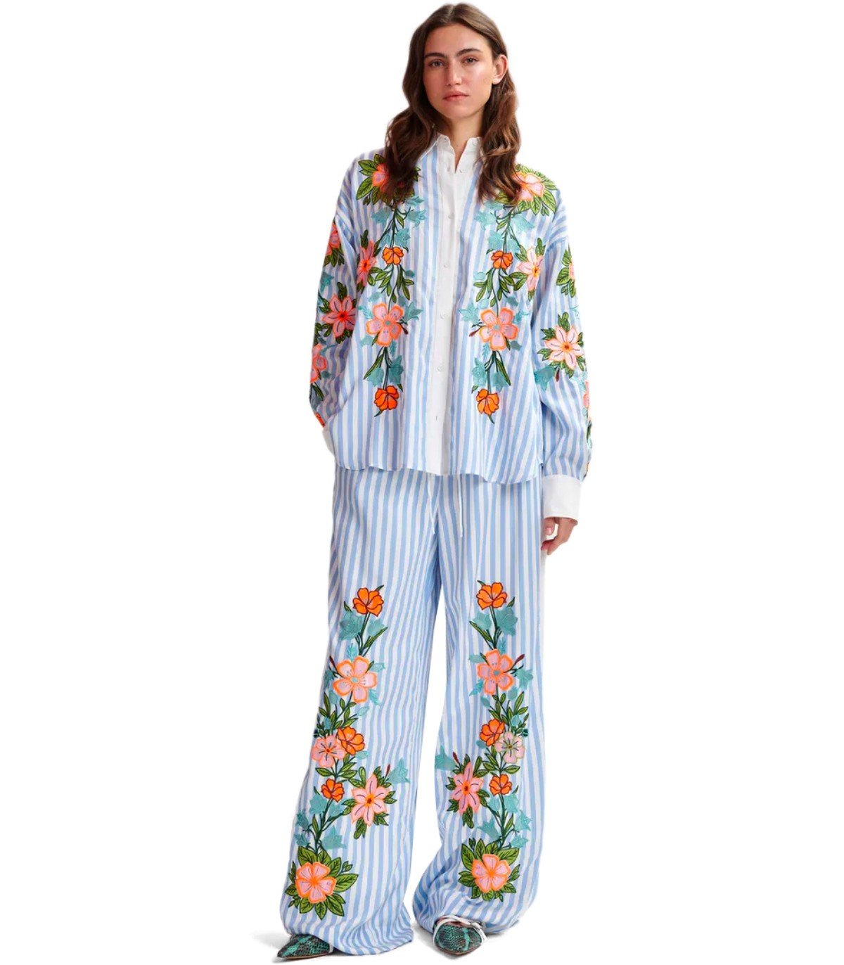 PANTALONE HEVON2 BIANCO E AZZURRO ESSENTIEL ANTWERP