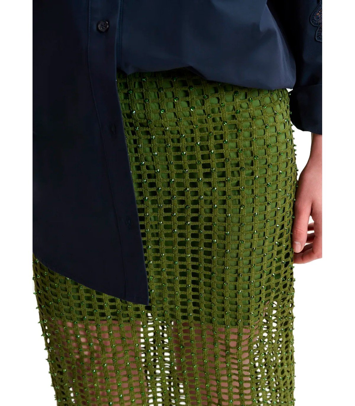ESSENTIEL ANTWERP HANDKERCHIEF KHAKI MIDI SKIRT