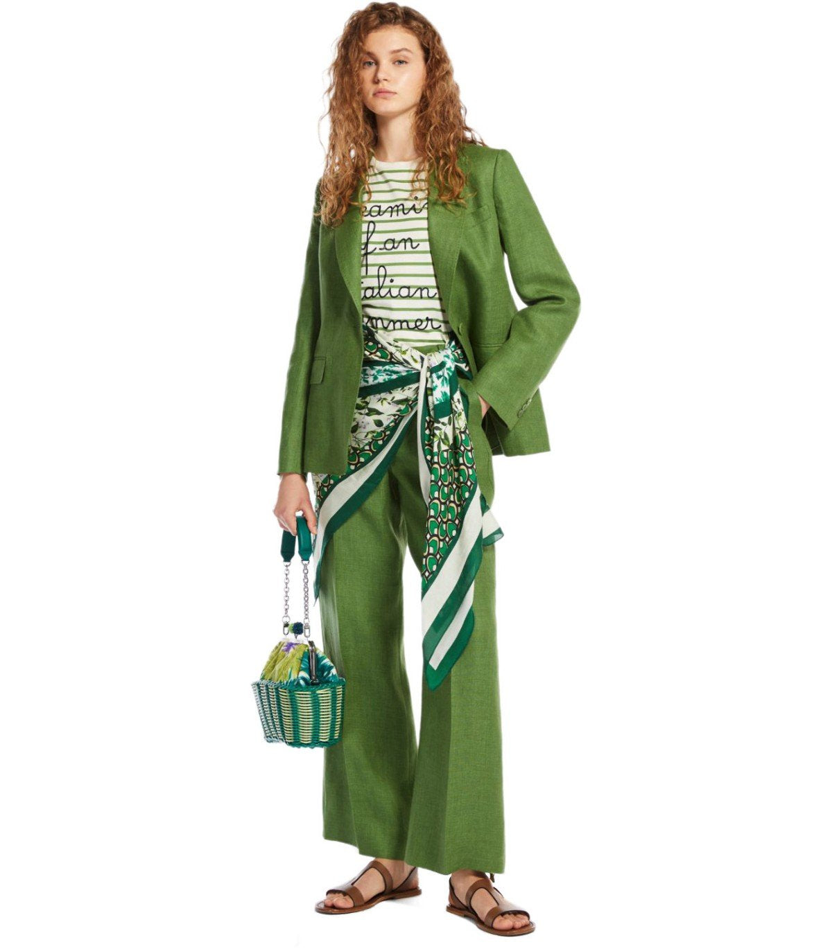 MAX MARA WEEKEND NALUT GREEN SINGLE-BREASTED BLAZER