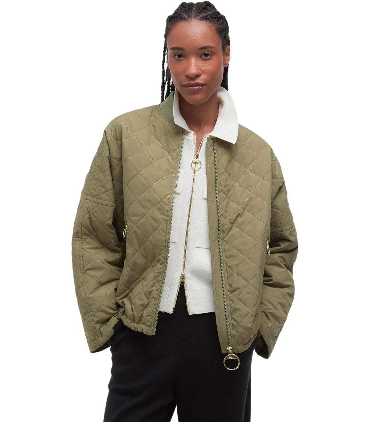 BARBOUR EMLYN DUSKY GREEN GEWATTEERDE BOMBER JAS