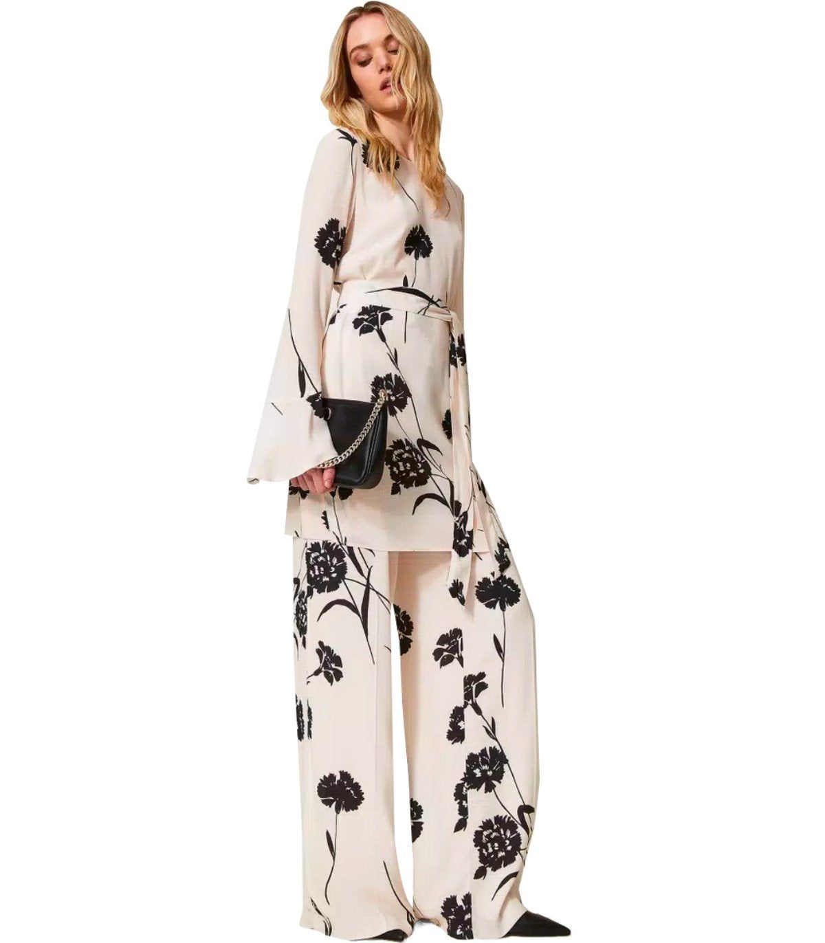 TWINSET CREAM FLORAL WIDE LEG PANTS