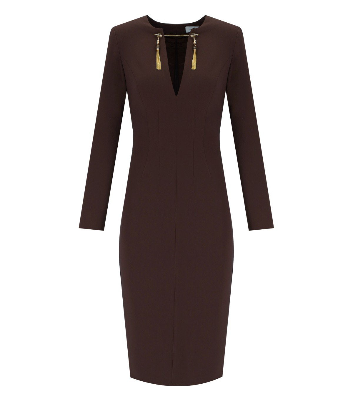 ELISABETTA FRANCHI COFFEE SHEAT DRESS WITH TASSELS – FerrarisBoutique