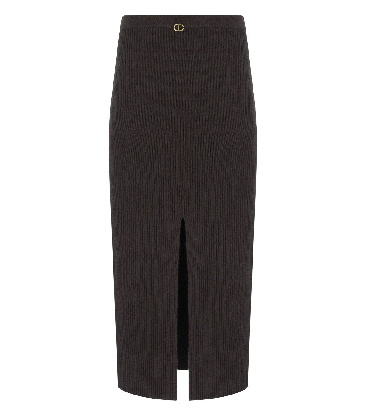 TWINSET CHOCOLATE KNITTED MIDI SKIRT