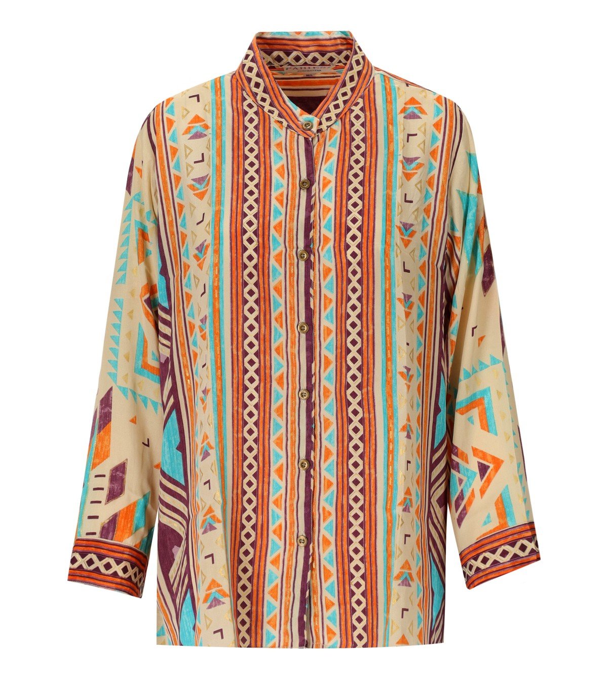 PAHIESA FORMENTERA MULTICOLORED SHIRT WITH MANDARIN COLLAR