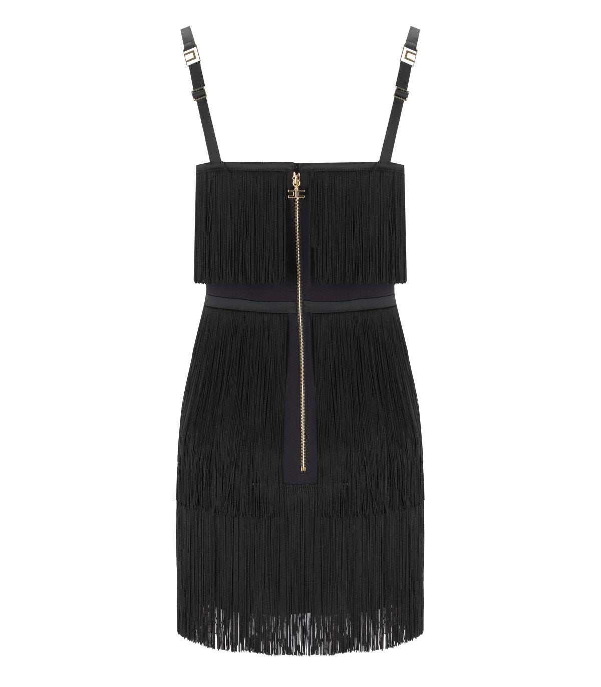 ELISABETTA FRANCHI BLACK FRINGED DRESS