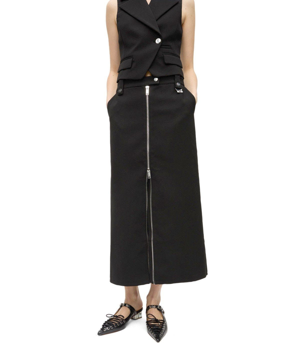 GANNI CREPE BLACK MIDI SKIRT