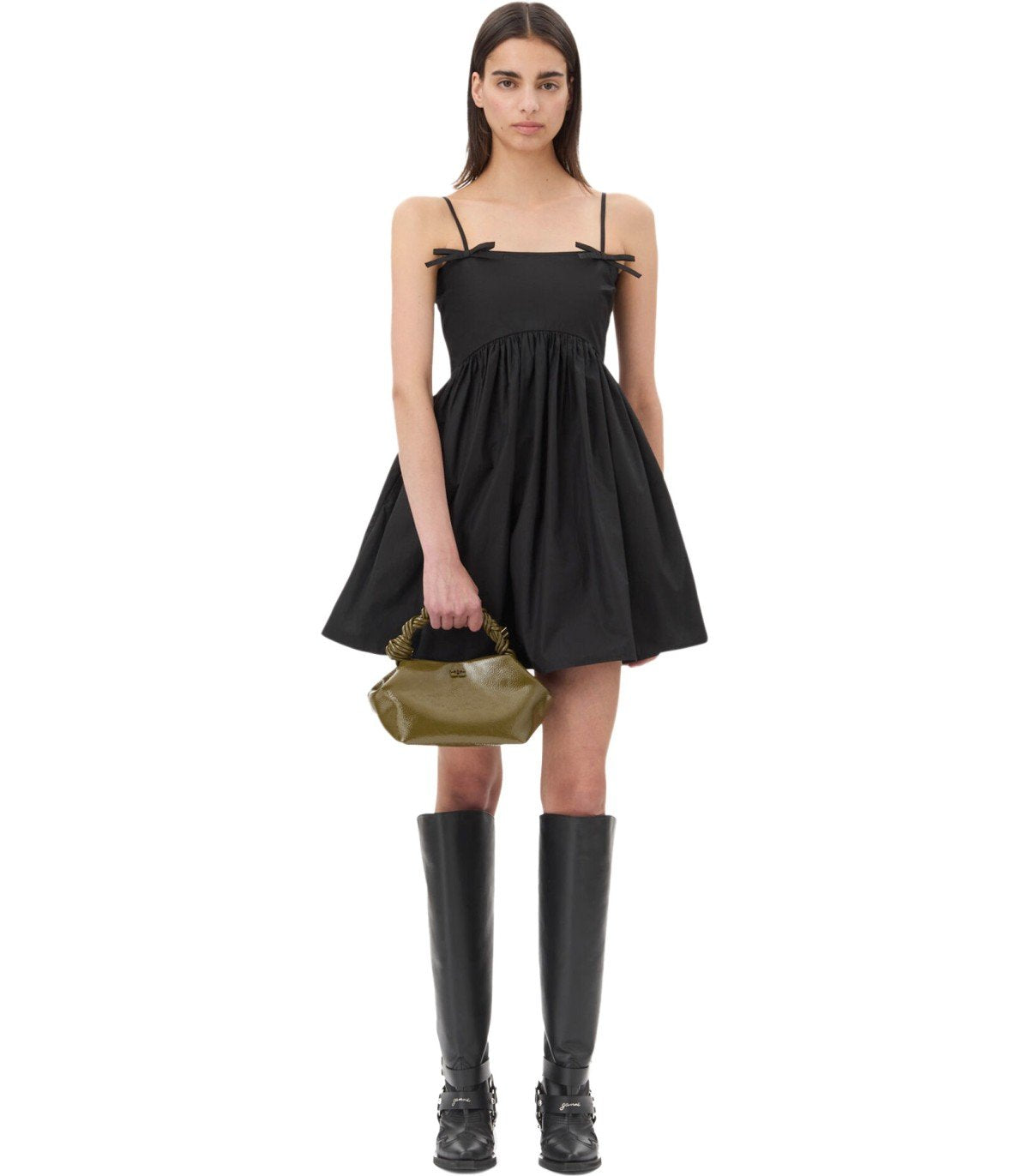 GANNI BLACK DRESS WITH BOWS