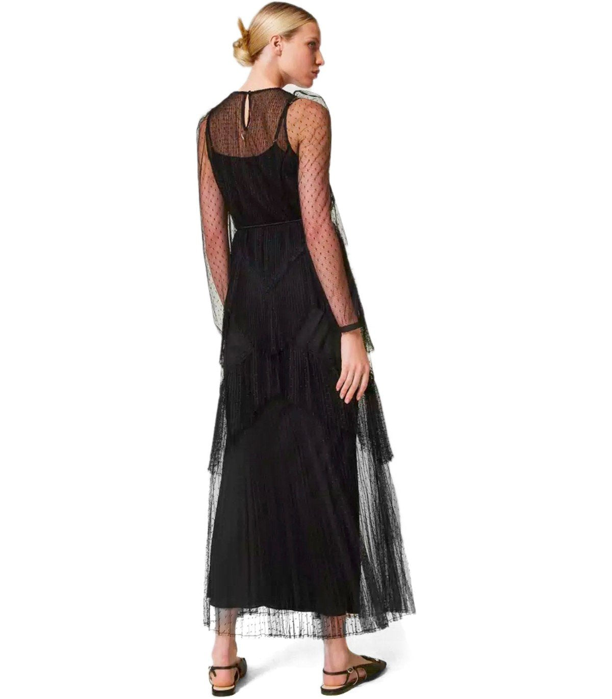 TWINSET BLACK LONG PLEATED DRESS