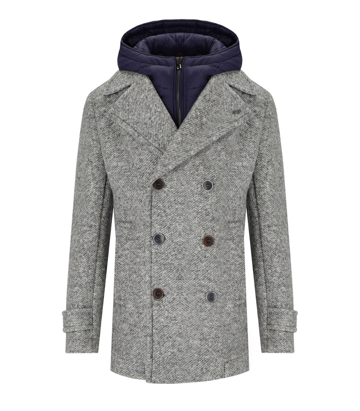 BOB IVER MELANGE GREY DOUBLE-BREASTED COAT