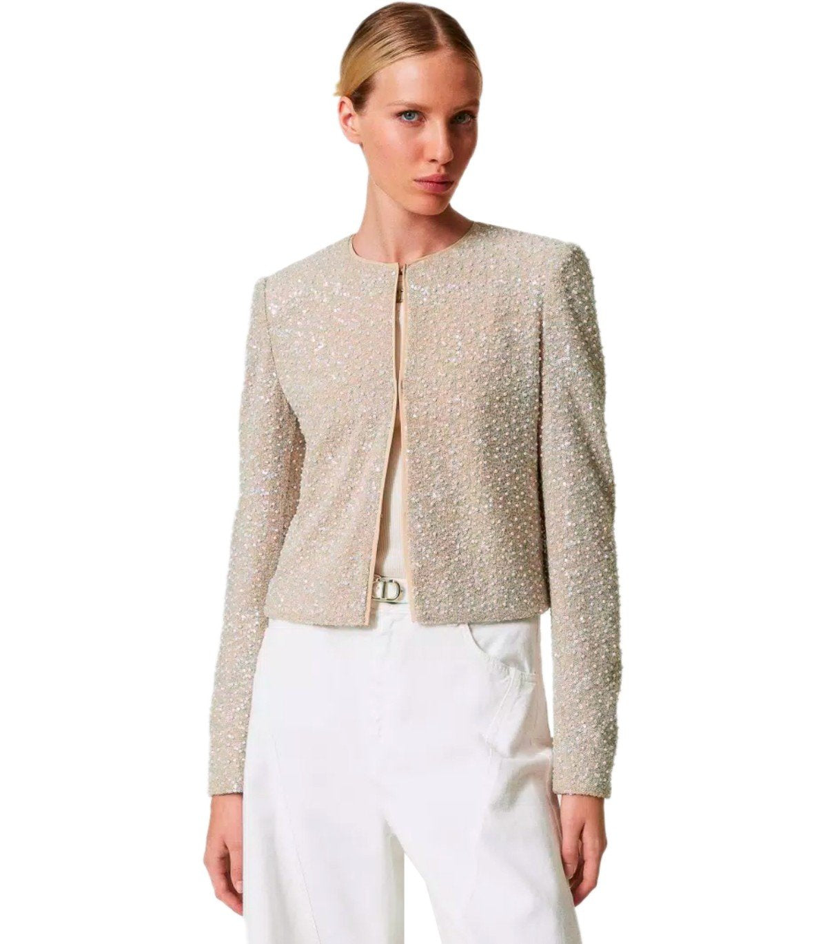GIACCA CROPPED CON PAILLETTES BEIGE TWINSET