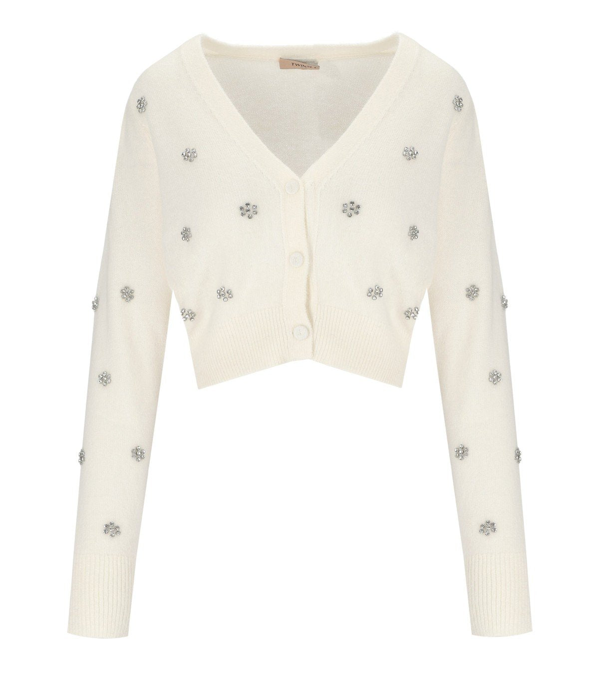 TWINSET WHITE CROPPED CARDIGAN