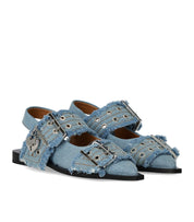 BALLERINA SLINGBACK CON FIBBIE FADED DENIM GANNI