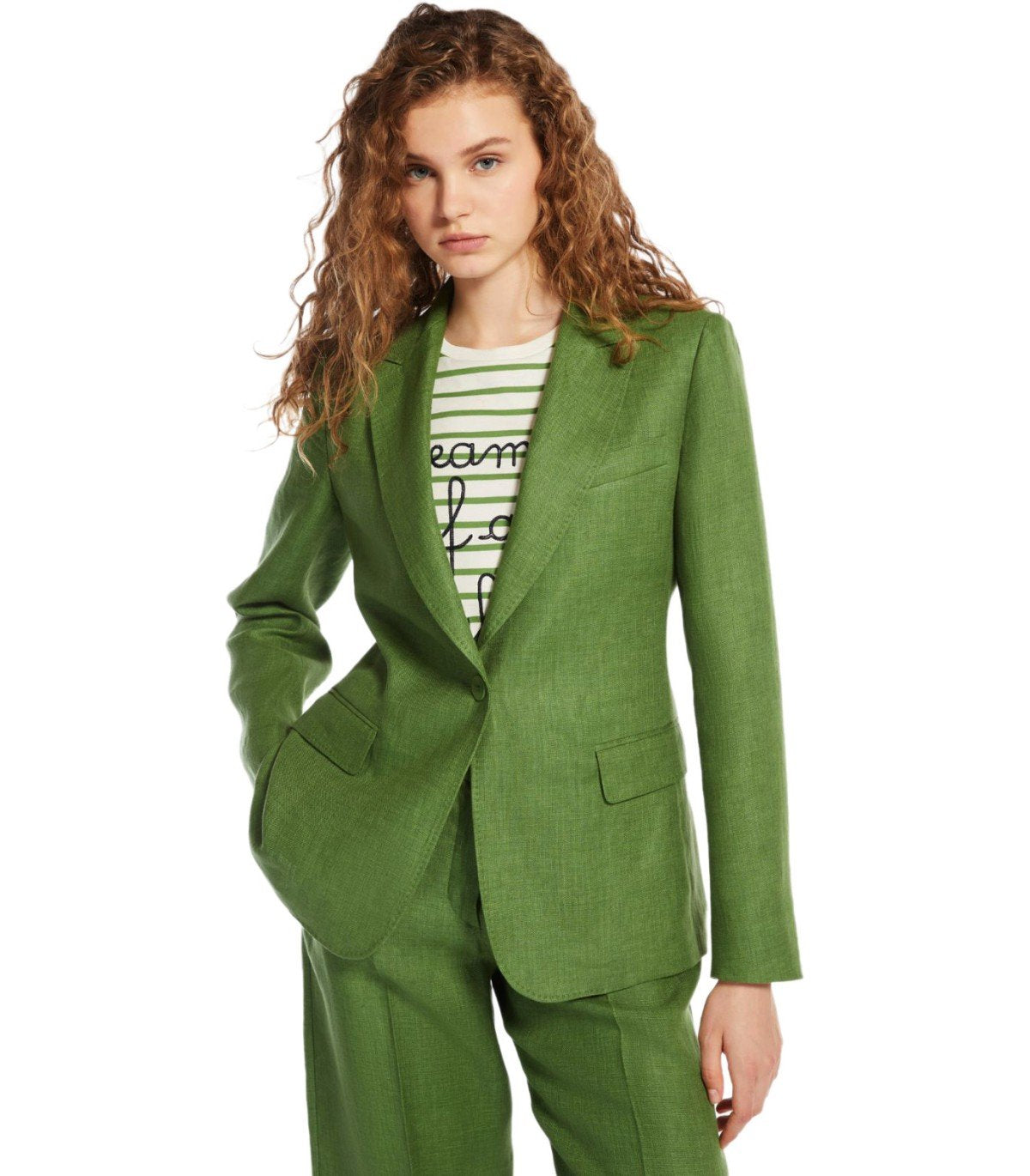MAX MARA WEEKEND NALUT GREEN SINGLE-BREASTED BLAZER