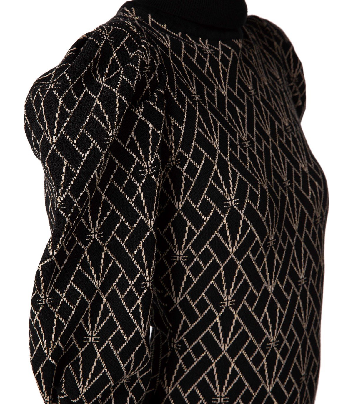 ELISABETTA FRANCHI BLACK AND GOLD MONOGRAM KNITTED DRESS