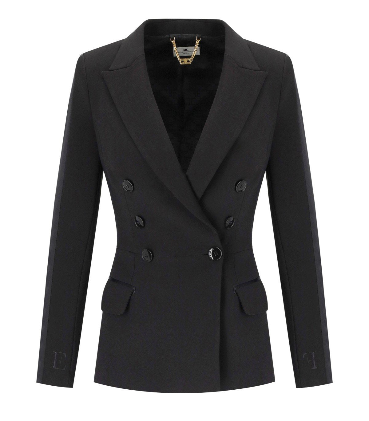 ELISABETTA FRANCHI BLACK CREPE DOUBLE-BREASTED JACKET