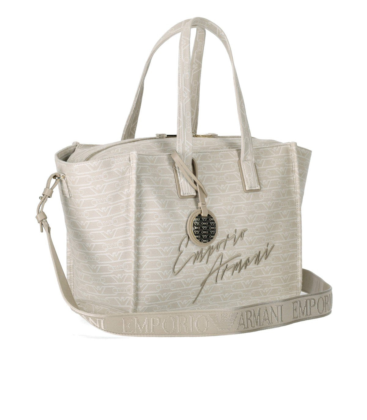 EMPORIO ARMANI MONOGRAM NATURAL MEDIUM SHOPPING BAG