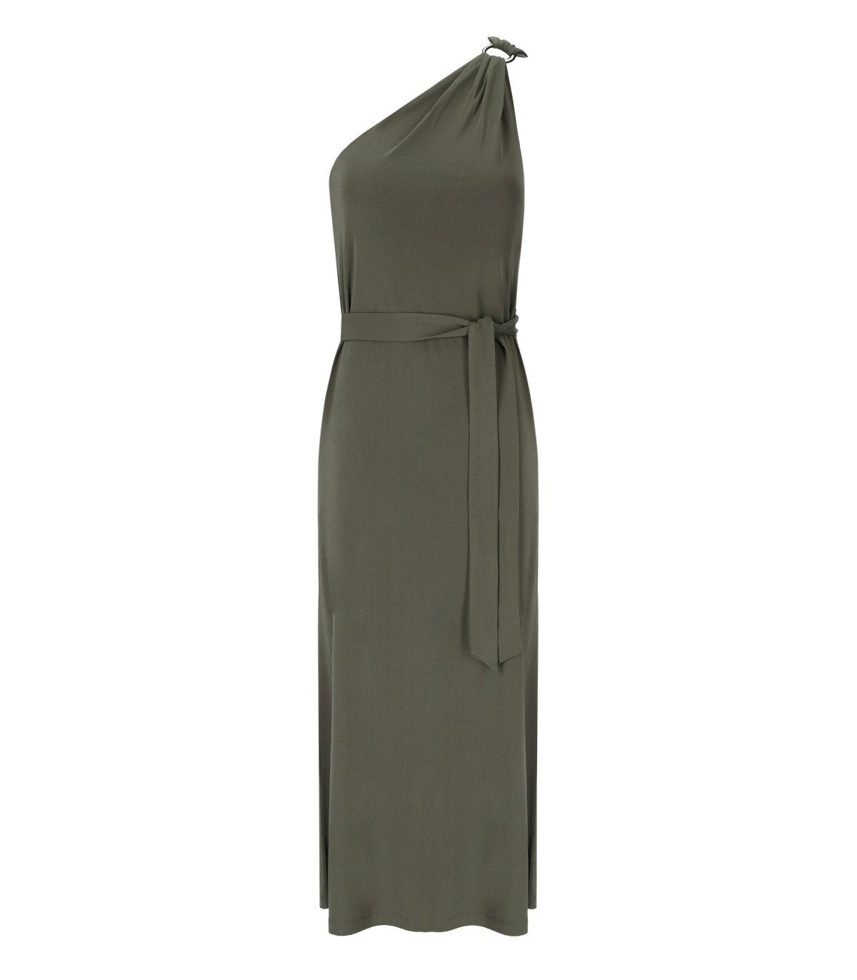 MM MAX MARA VERBENA KHAKI GREEN ONE-SHOULDER DRESS