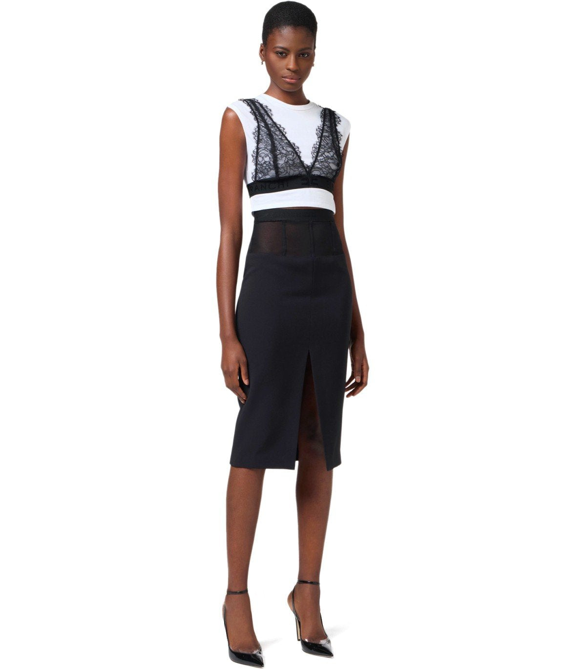 ELISABETTA FRANCHI T-SHIRT MET KANTEN BRALETTE