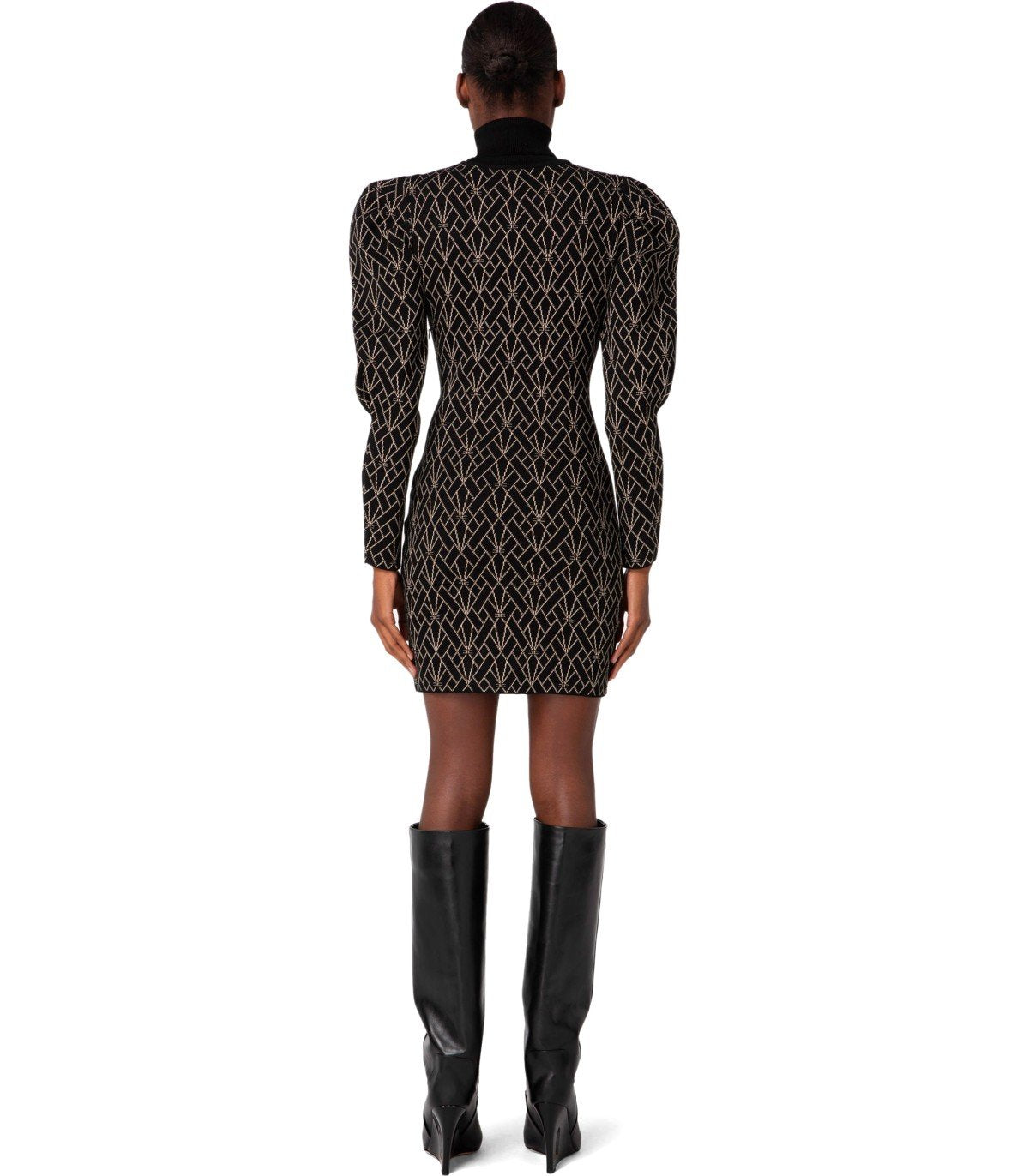 ELISABETTA FRANCHI BLACK AND GOLD MONOGRAM KNITTED DRESS