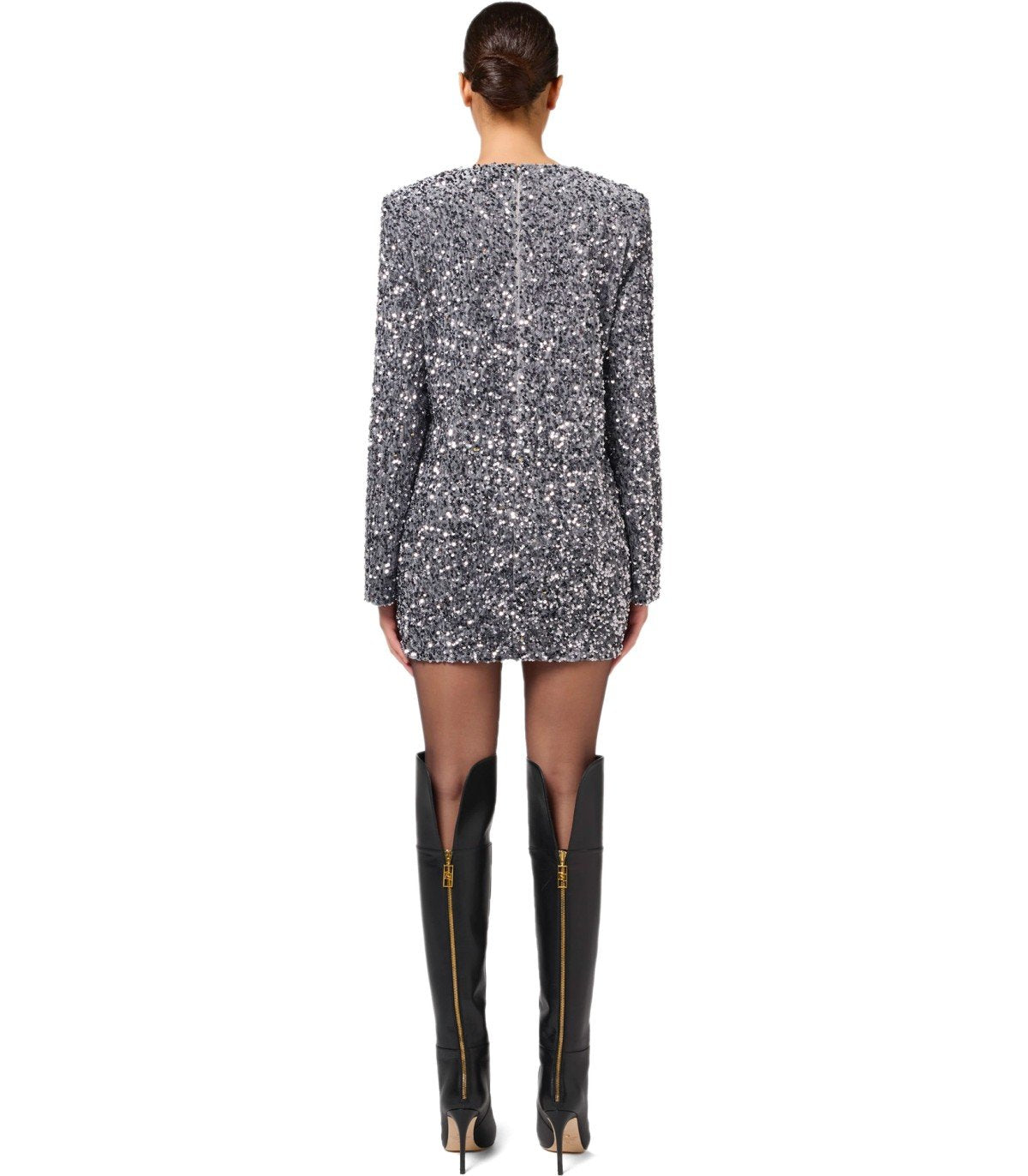 ELISABETTA FRANCHI STEEL MINI DRESS WITH SEQUINS