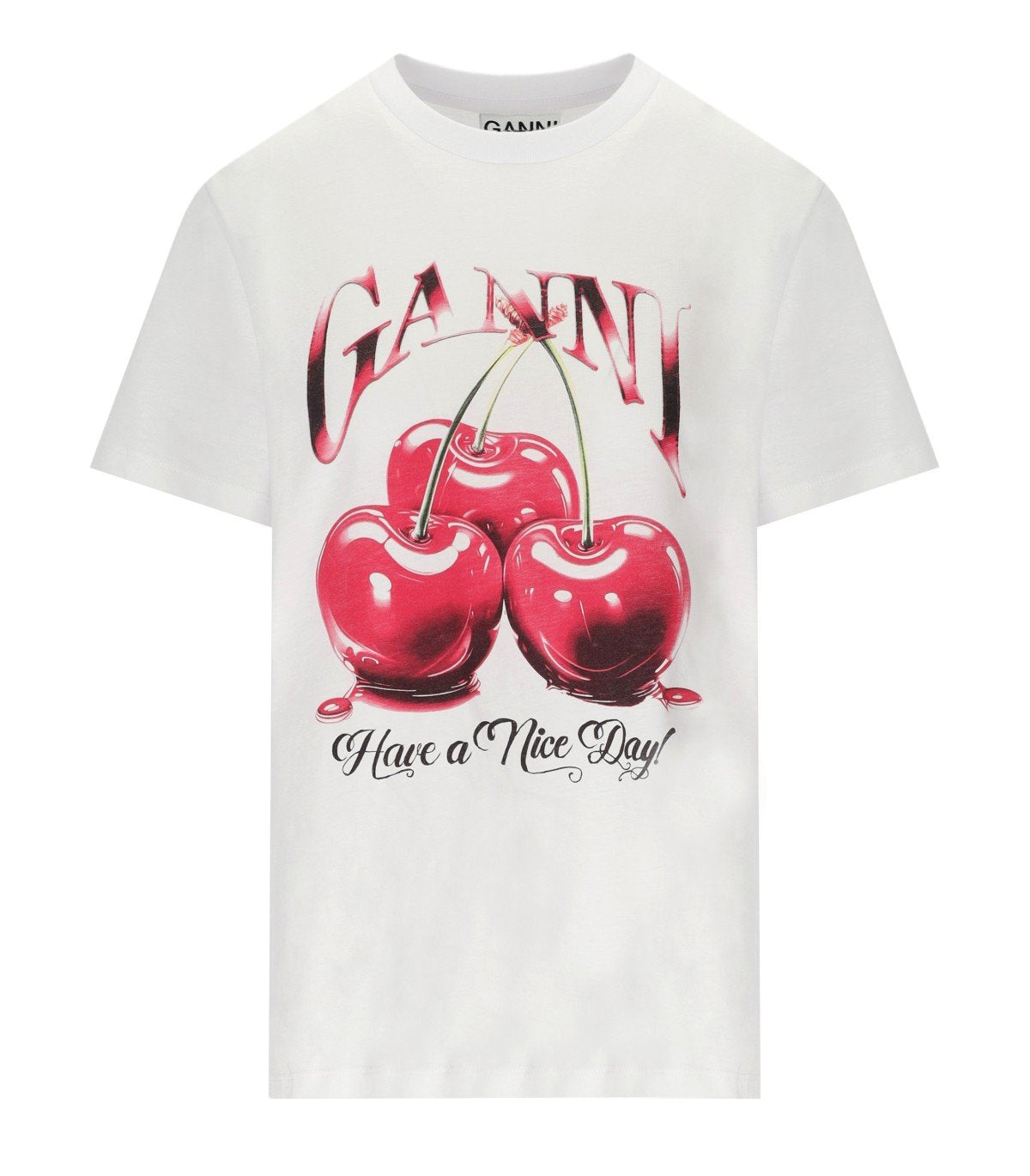 GANNI RELAXED CHERRY WHITE T-SHIRT