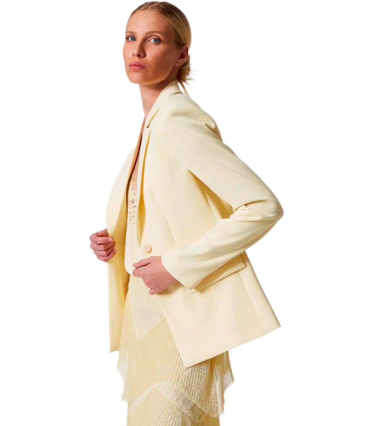 BLAZER MONOPETTO IN CREPE VANIGLIA TWINSET
