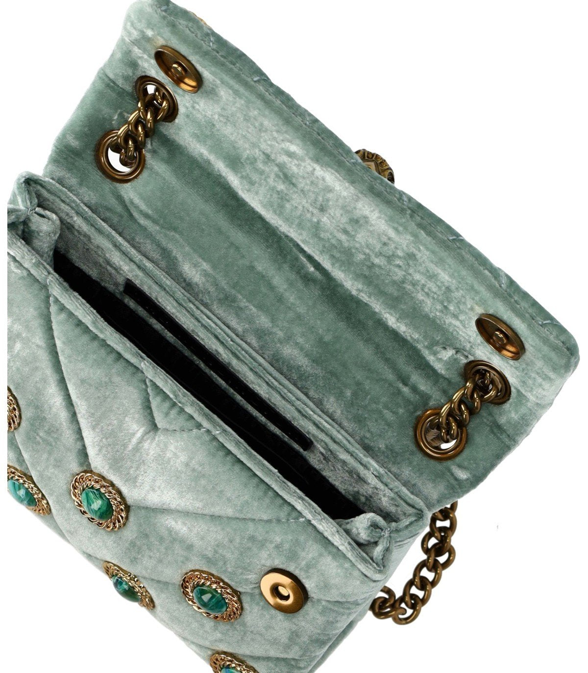 KURT GEIGER VELVET MINI KENSINGTON PALE GREEN CROSSBODY BAG