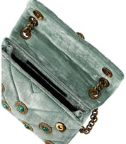 KURT GEIGER VELVET MINI KENSINGTON PALE GREEN CROSSBODY BAG