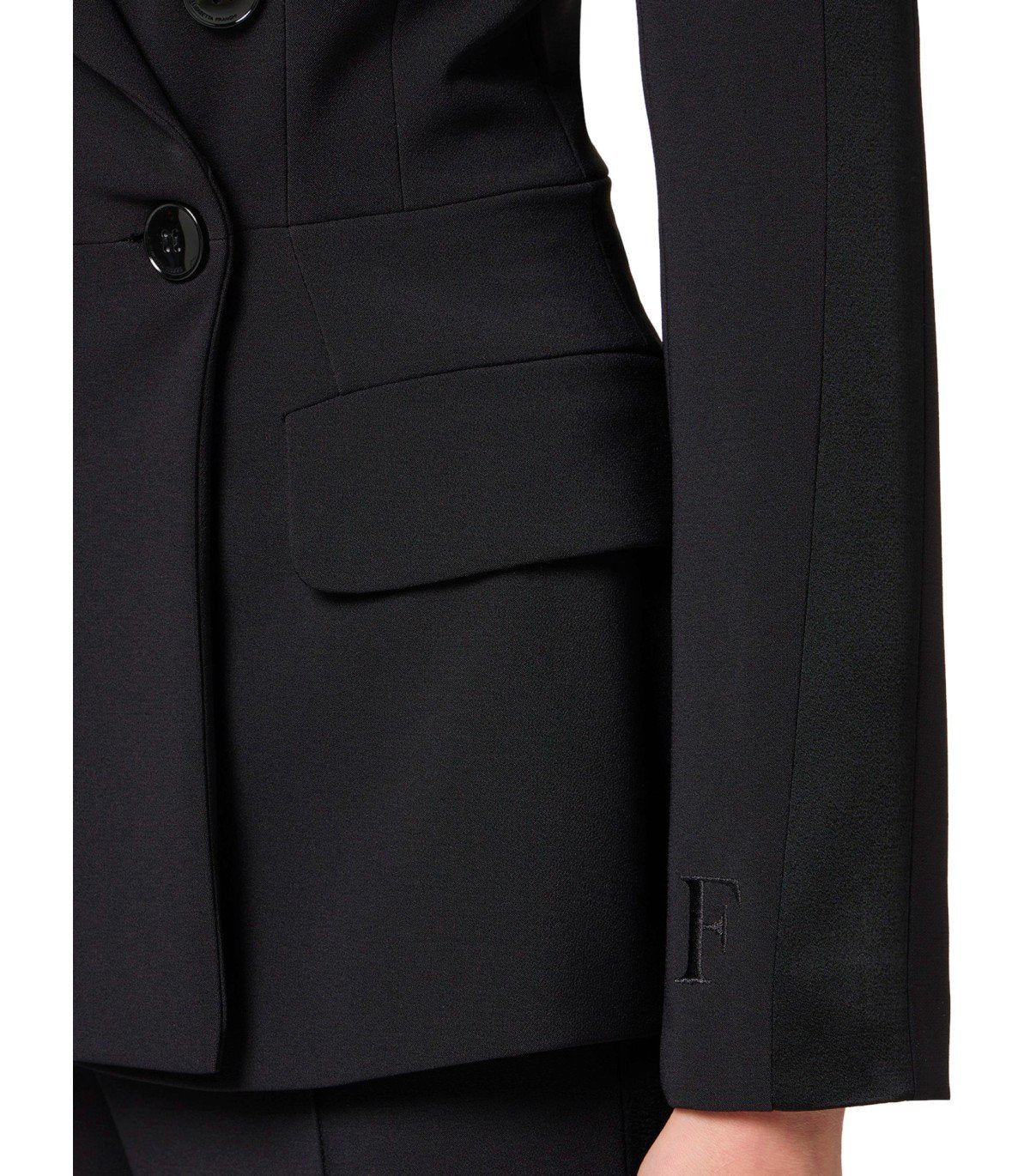 ELISABETTA FRANCHI BLACK CREPE DOUBLE-BREASTED JACKET