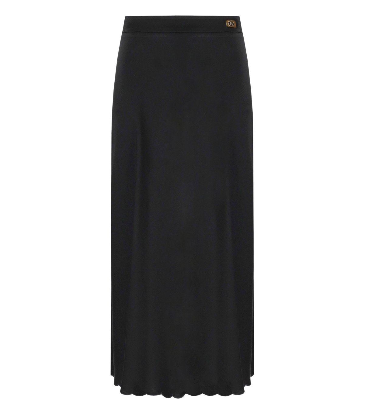 ELISABETTA FRANCHI BLACK SATIN MIDI SKIRT