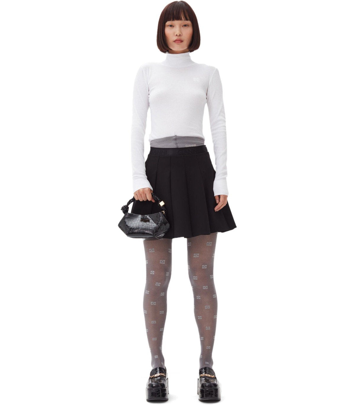 GANNI BLACK PLEATED MINI SKIRT