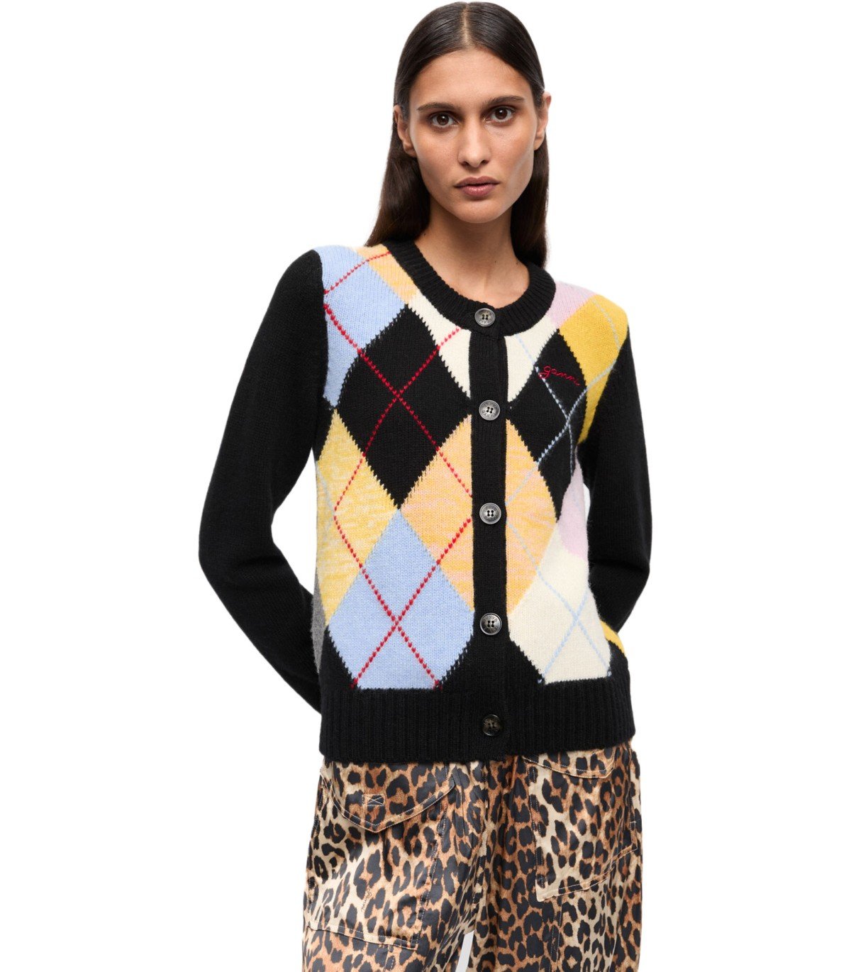 GANNI HARLEQUIN BLACK CARDIGAN