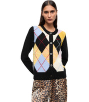 GANNI HARLEQUIN BLACK CARDIGAN
