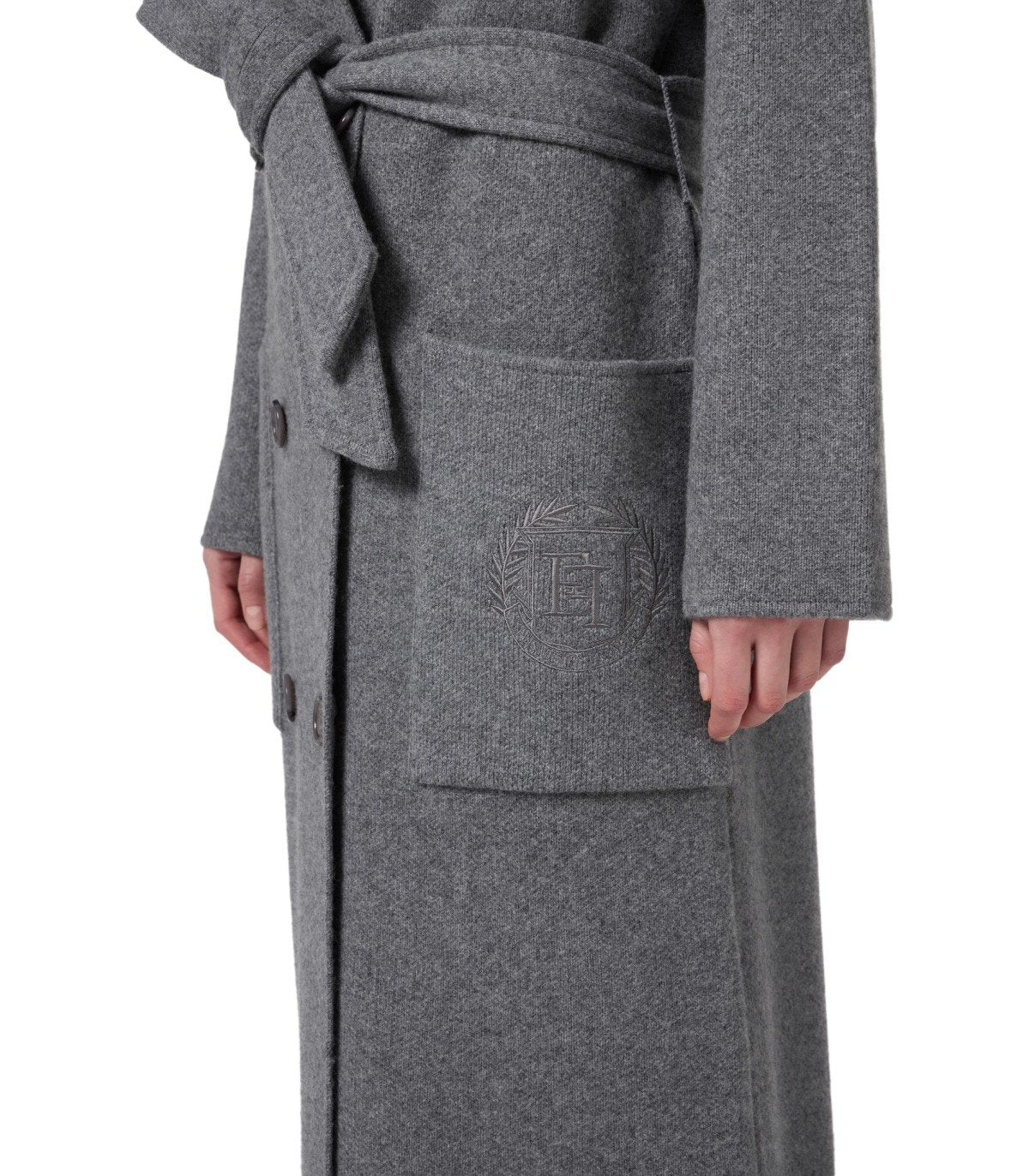 ELISABETTA FRANCHI STEEL MELANGE BELTED COAT