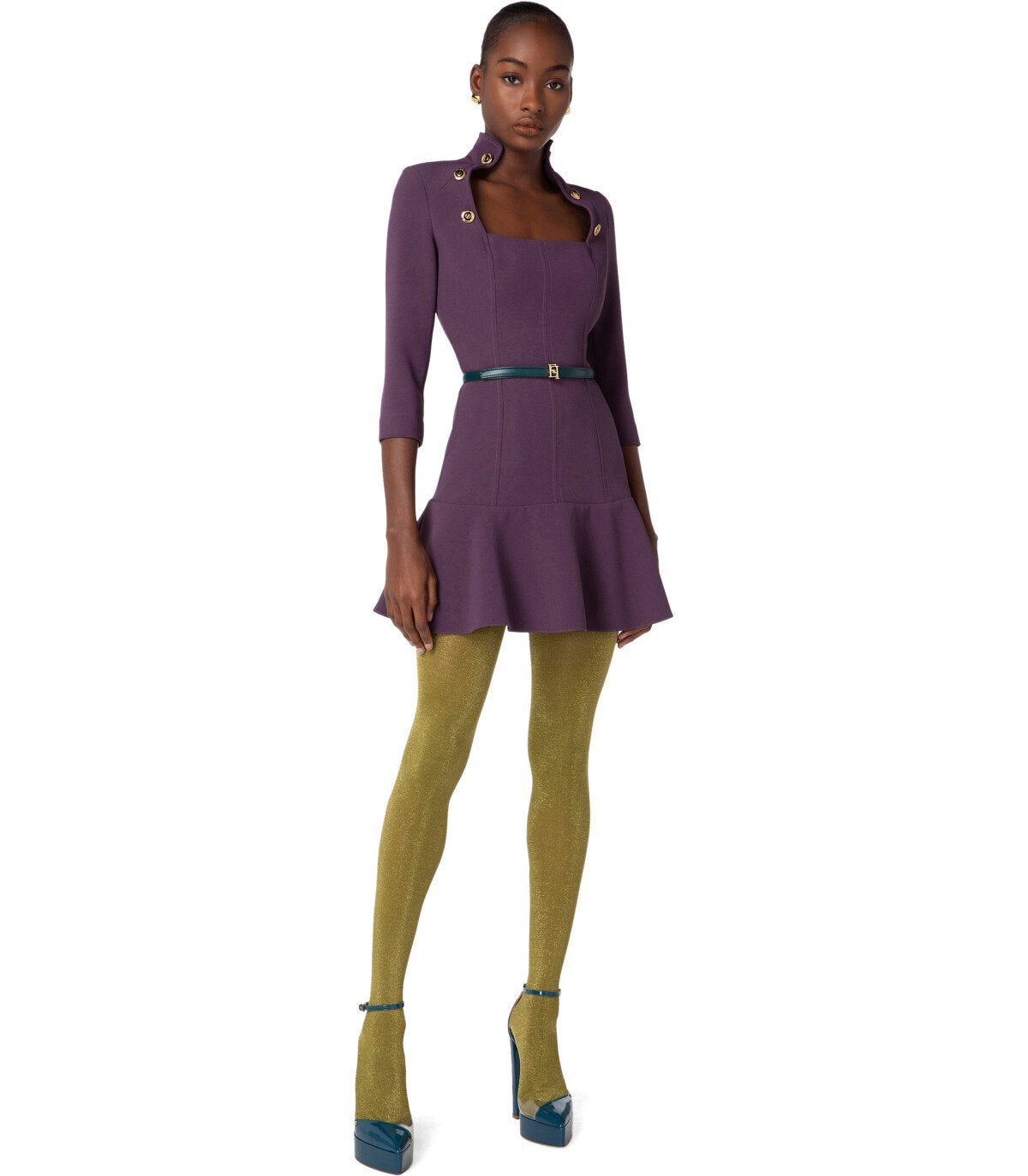 ELISABETTA FRANCHI PURPLE DRESS WITH BUTTONS