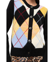 GANNI HARLEQUIN BLACK CARDIGAN