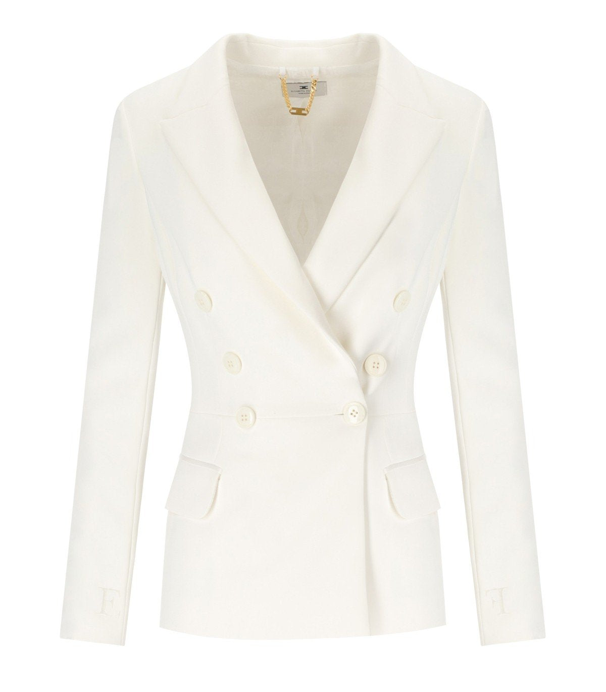 ELISABETTA FRANCHI IVORY CREPE DOUBLE-BREASTED JACKET