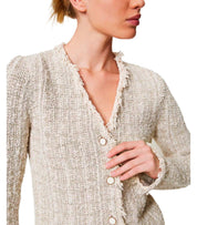 TWINSET JACQUARD LUREX GOLD KNITTED JACKET