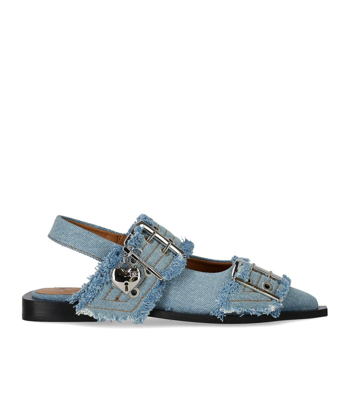 BALLERINA SLINGBACK CON FIBBIE FADED DENIM GANNI
