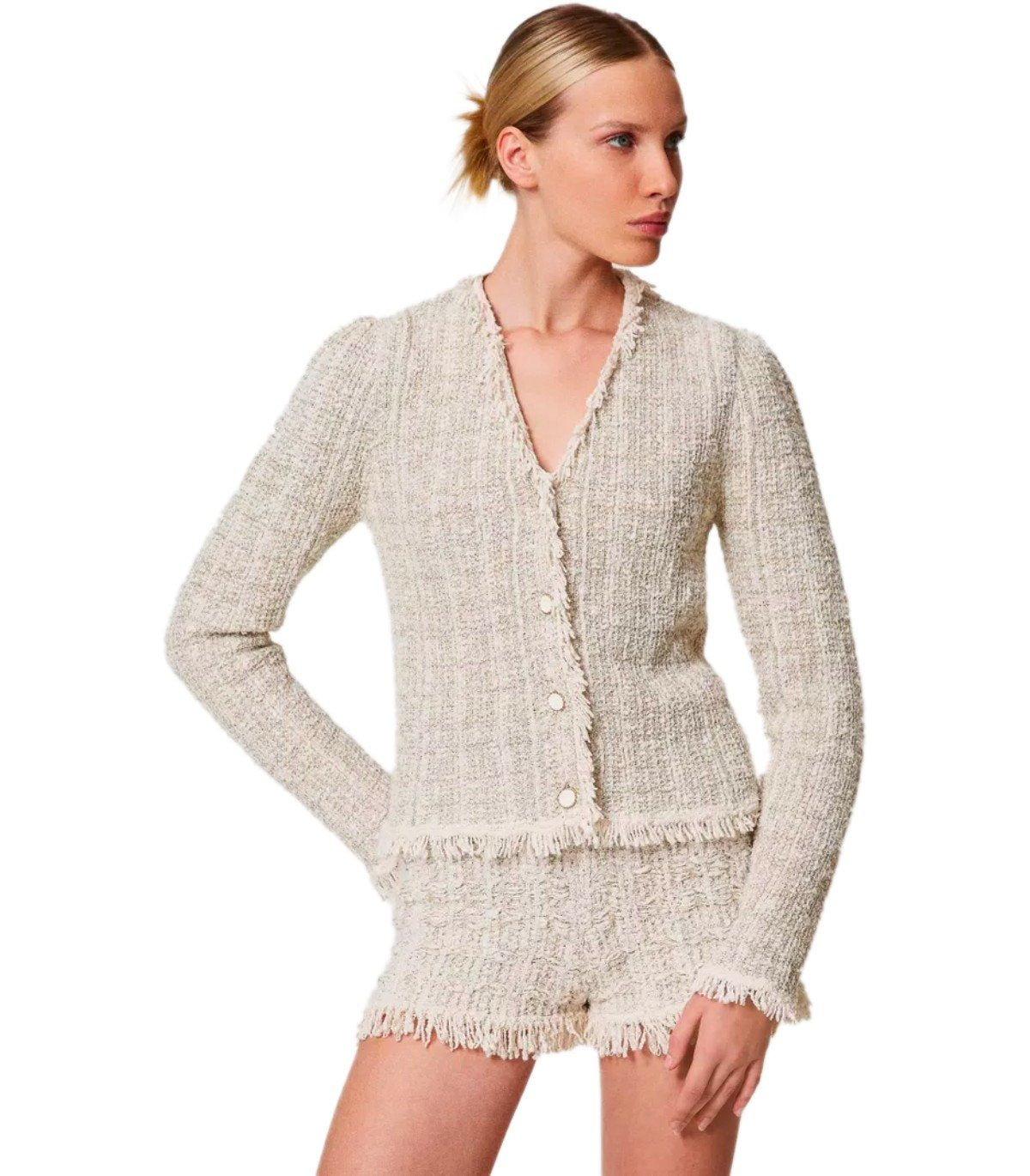 TWINSET JACQUARD LUREX GOLD KNITTED JACKET